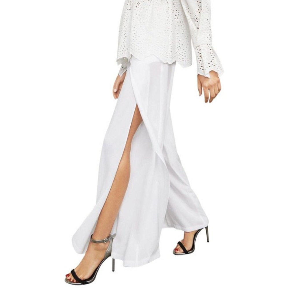 BCBGMAXAZRIA Michael Wide Leg Slit White Pants Small